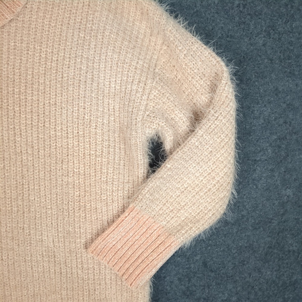 Calvin Klein Womens Peach Pink Cowl Neck Fuzzy Eyelash Knit Sweater Large L - Picture 4 of 11